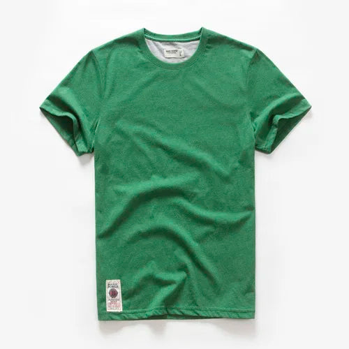 New Men's Cotton Solid Color Short Sleeve T-Shirt – Multi Pure Colors, Fancy Yarn Fabric in Wine, White, and Blue