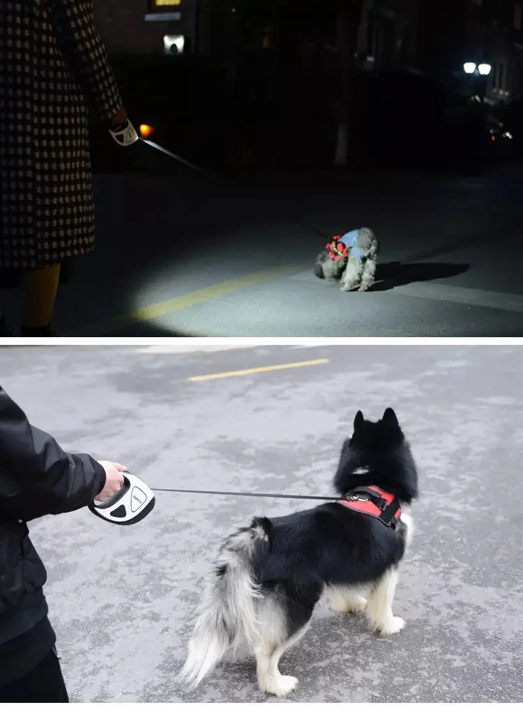 Retractable LED Dog Leash – 3M/5M Automatic Extendable Fiber Rope Pet Leash for Walking with Handheld Grip