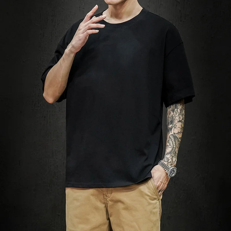 Men’s Oversized Hip-Hop T-Shirt – Summer Solid Color Streetwear Cotton Tee, Casual Short Sleeve Fashion Top