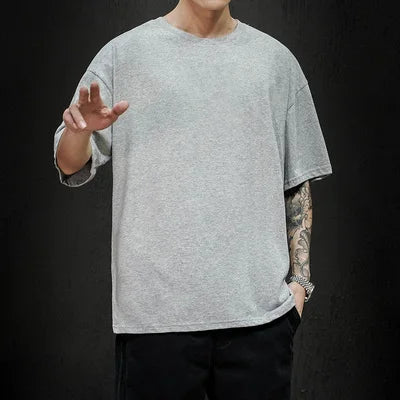 Men’s Oversized Hip-Hop T-Shirt – Summer Solid Color Streetwear Cotton Tee, Casual Short Sleeve Fashion Top