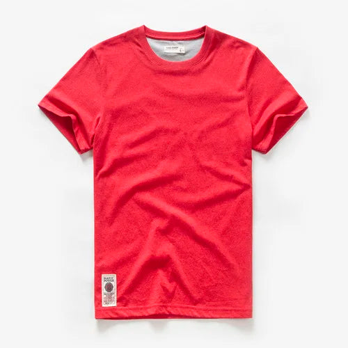 New Men's Cotton Solid Color Short Sleeve T-Shirt – Multi Pure Colors, Fancy Yarn Fabric in Wine, White, and Blue