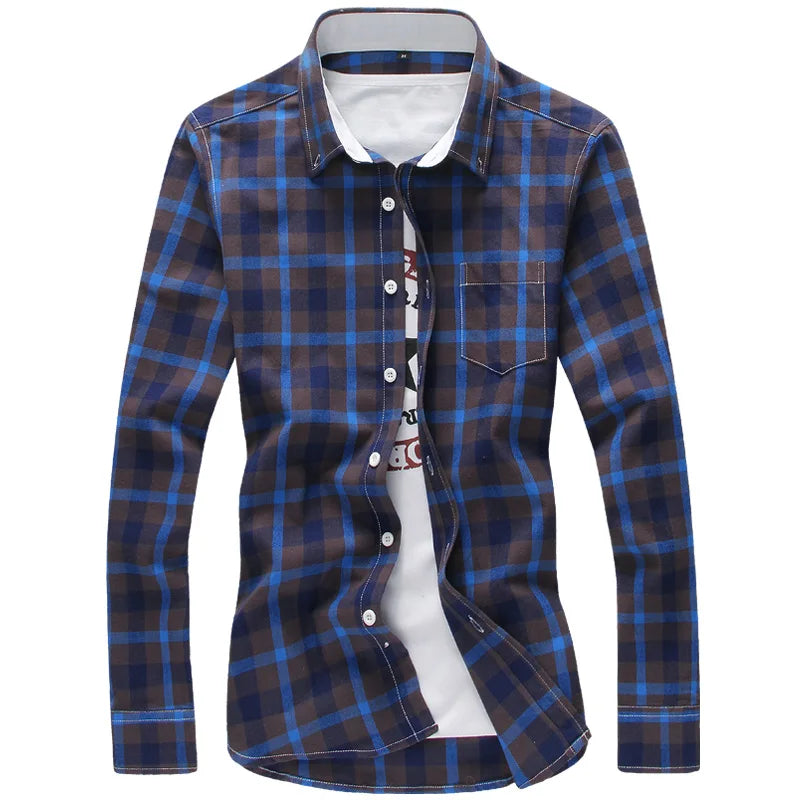 2024 New Men's Plus Size Plaid Button-Down Shirt – Long Sleeve Casual Checkered Shirt 5XL Fashion Top