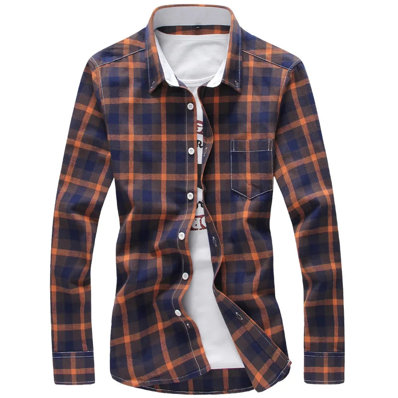 2024 New Men's Plus Size Plaid Button-Down Shirt – Long Sleeve Casual Checkered Shirt 5XL Fashion Top