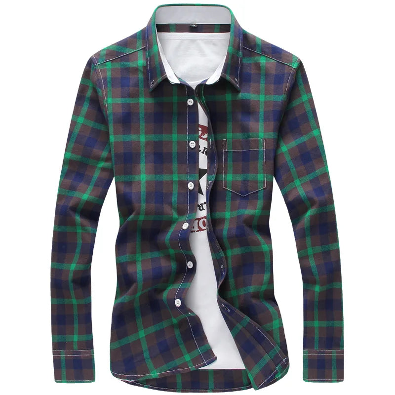 2024 New Men's Plus Size Plaid Button-Down Shirt – Long Sleeve Casual Checkered Shirt 5XL Fashion Top