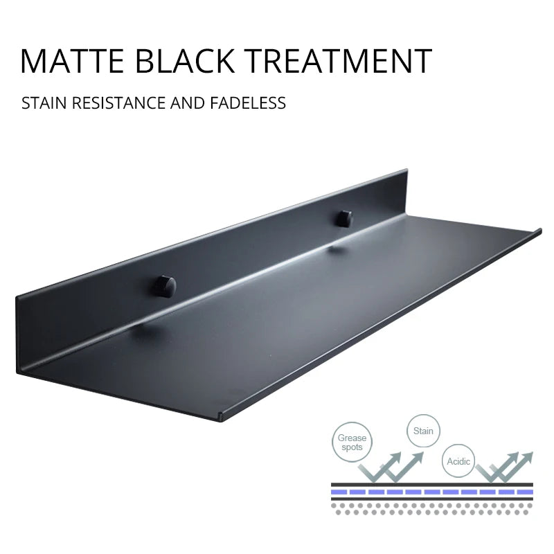 Matte Black Wall-Mounted Shelf – Modern Bathroom & Kitchen Storage Rack (30-50cm) – Shower Organizer Wholesale Promotion