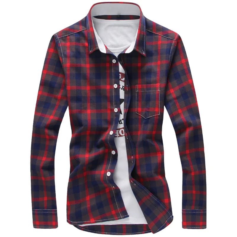 2024 New Men's Plus Size Plaid Button-Down Shirt – Long Sleeve Casual Checkered Shirt 5XL Fashion Top