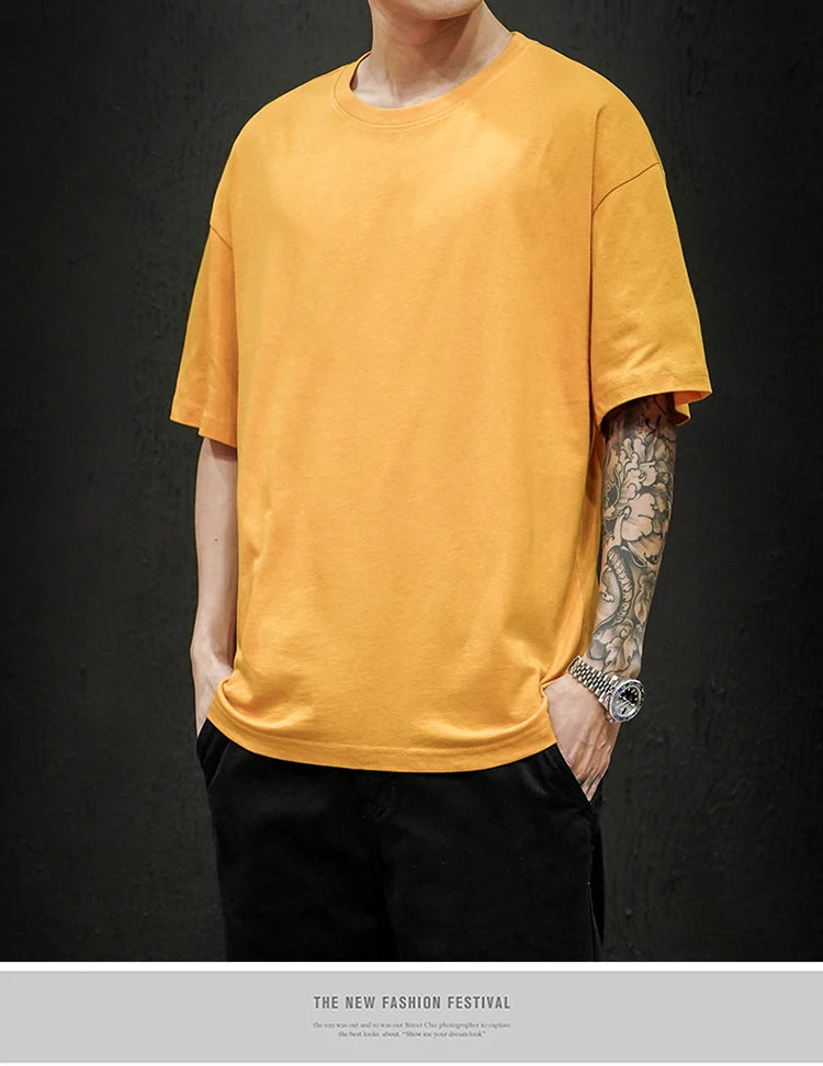 Men’s Oversized Hip-Hop T-Shirt – Summer Solid Color Streetwear Cotton Tee, Casual Short Sleeve Fashion Top