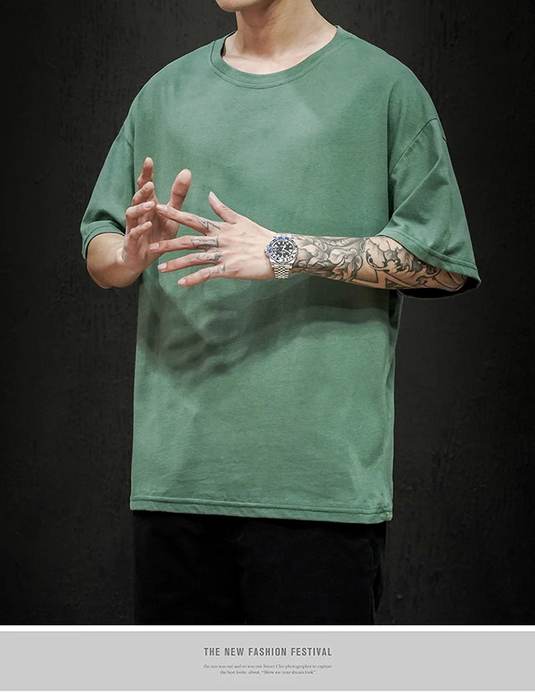Men’s Oversized Hip-Hop T-Shirt – Summer Solid Color Streetwear Cotton Tee, Casual Short Sleeve Fashion Top