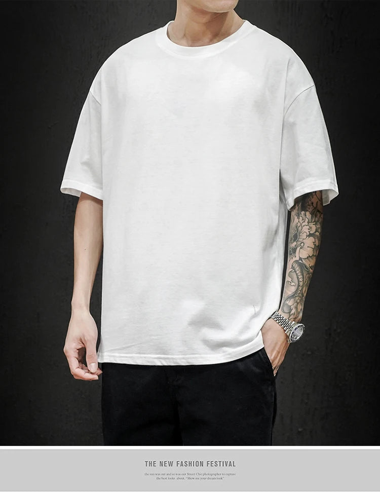Men’s Oversized Hip-Hop T-Shirt – Summer Solid Color Streetwear Cotton Tee, Casual Short Sleeve Fashion Top