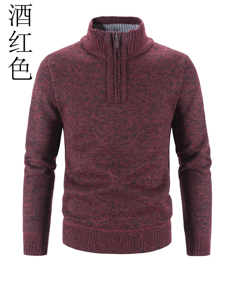 Men’s Warm Half-Zip Turtleneck Sweater – Thick Fleece Knit Pullover for Winter & Spring | Slim Fit Wool Jumper 3XL