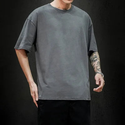 Men’s Oversized Hip-Hop T-Shirt – Summer Solid Color Streetwear Cotton Tee, Casual Short Sleeve Fashion Top