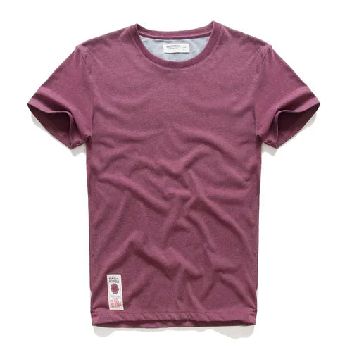 New Men's Cotton Solid Color Short Sleeve T-Shirt – Multi Pure Colors, Fancy Yarn Fabric in Wine, White, and Blue