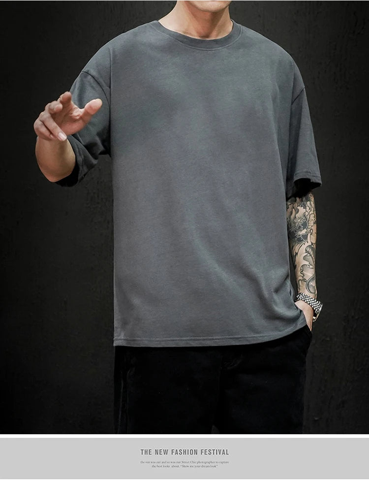 Men’s Oversized Hip-Hop T-Shirt – Summer Solid Color Streetwear Cotton Tee, Casual Short Sleeve Fashion Top