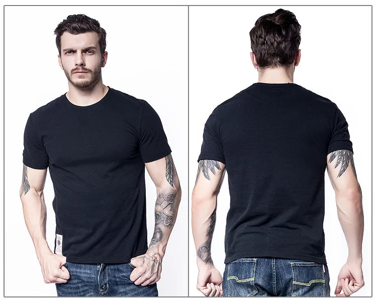 New Men's Cotton Solid Color Short Sleeve T-Shirt – Multi Pure Colors, Fancy Yarn Fabric in Wine, White, and Blue
