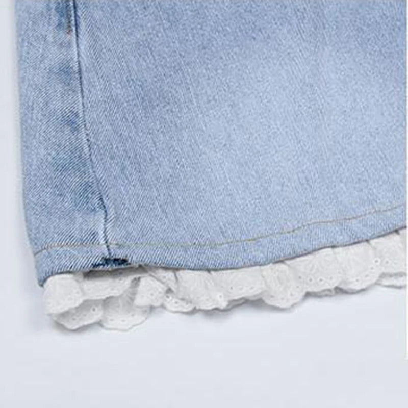 High-Waisted Lace Trim Denim Shorts – Cute Korean Style for Everyday Comfort & Style
