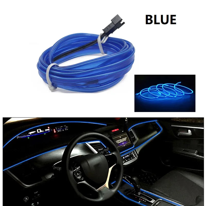 1/2/3/5M Flexible EL Neon Wire LED Strip for Car Interior Decoration, USB Powered DIY Ambient Party Lighting