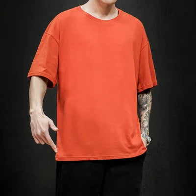Men’s Oversized Hip-Hop T-Shirt – Summer Solid Color Streetwear Cotton Tee, Casual Short Sleeve Fashion Top
