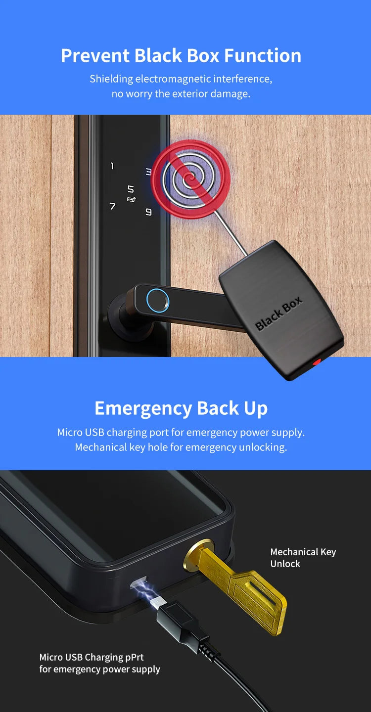 Waterproof TTLock Smart Bluetooth Door Lock – Biometric Fingerprint, Digital Code, WiFi-Enabled Electronic Intelligent Lock
