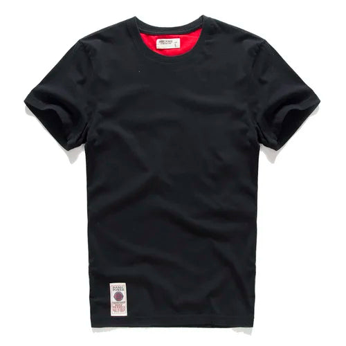 New Men's Cotton Solid Color Short Sleeve T-Shirt – Multi Pure Colors, Fancy Yarn Fabric in Wine, White, and Blue