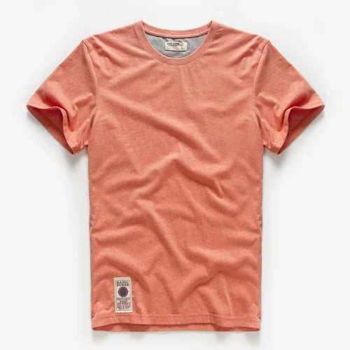 New Men's Cotton Solid Color Short Sleeve T-Shirt – Multi Pure Colors, Fancy Yarn Fabric in Wine, White, and Blue