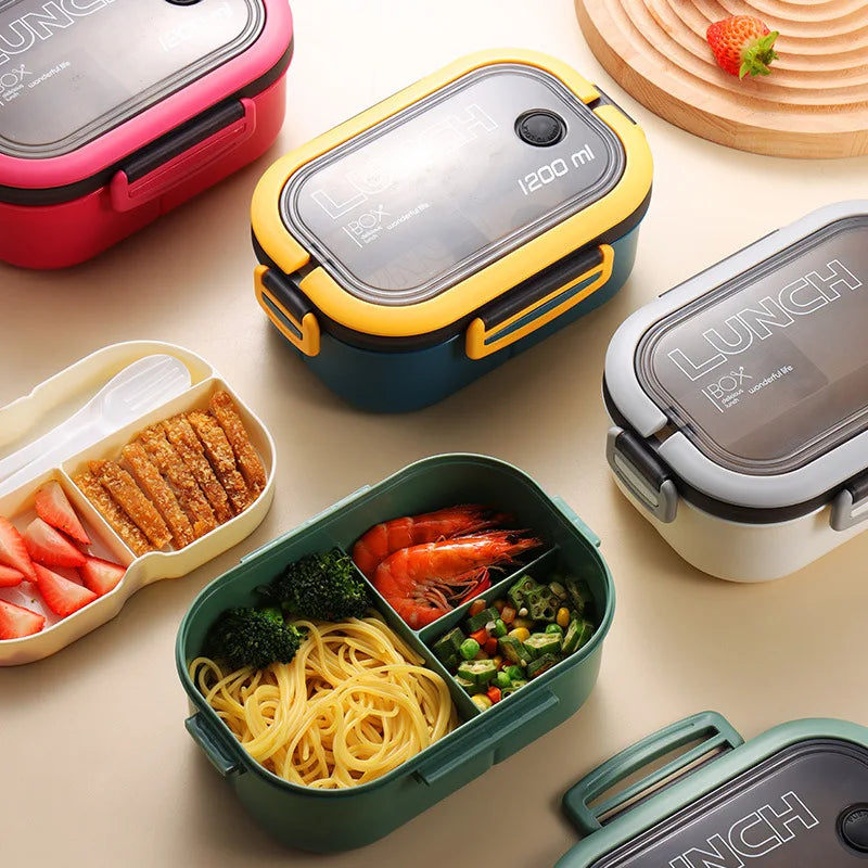 1300ML 4-Compartment Bento Lunch Box with Cutlery – Microwave & Dishwasher Safe, Leakproof Food Container for School, Work & Adults