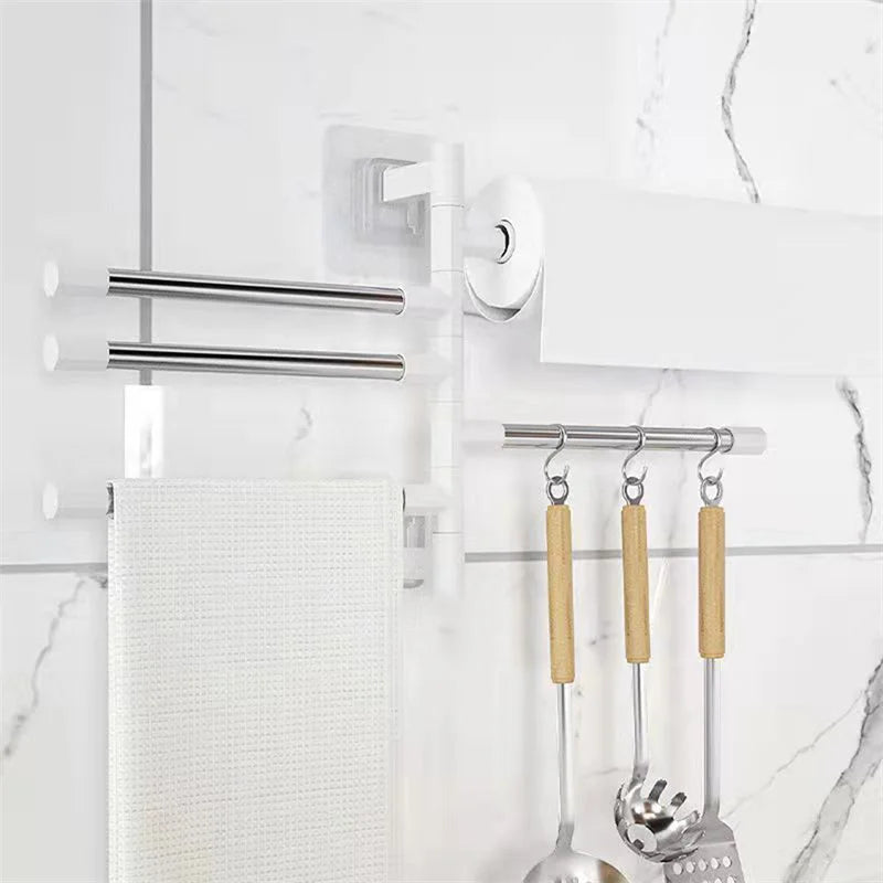 Rotating Bathroom Towel Rack – Punch-Free Wall-Mounted Stainless Steel Organizer with Suction Cup