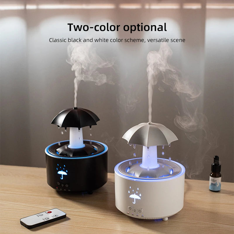 Cloud Rain Aroma Diffuser with Humidifier, Raindrop Design, Remote-Controlled Night Light, Desktop Water Fountain with Soothing Water Drop Sounds for Home Use
