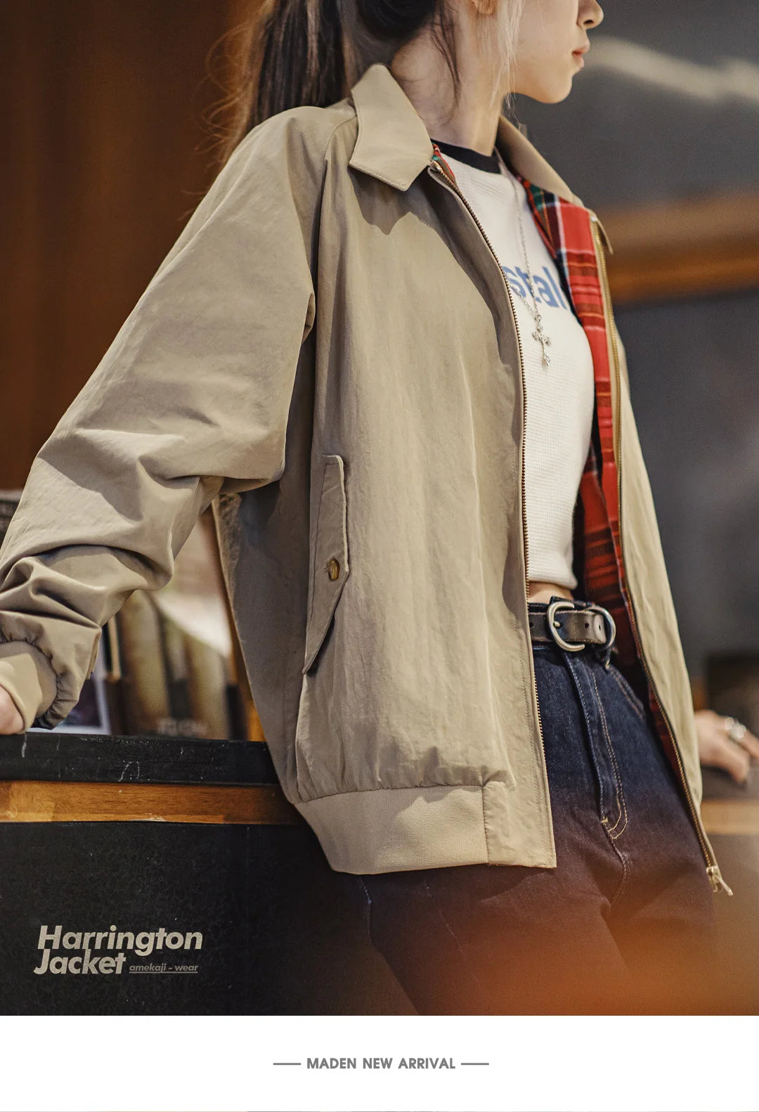 Maden Vintage Stand-Up Collar Jacket – Workwear Baseball Style Coat for Women & Unisex, Spring/Autumn