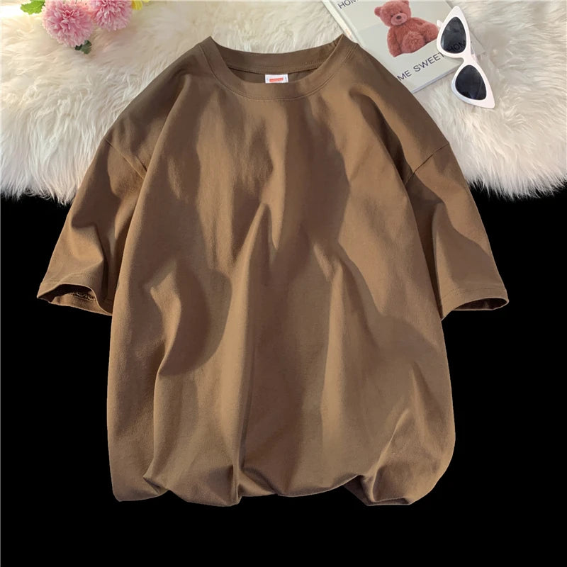 Unisex Oversized Heavyweight Cotton T-Shirt – 260gsm Basic Solid Color Hip-Hop Style Summer Tee