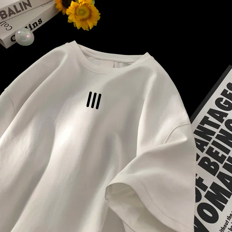 Men's Oversized Cotton T-Shirts – 2024 New Casual Summer Printed Tees, Fashionable and Comfortable, Available in White and 3XL Size.