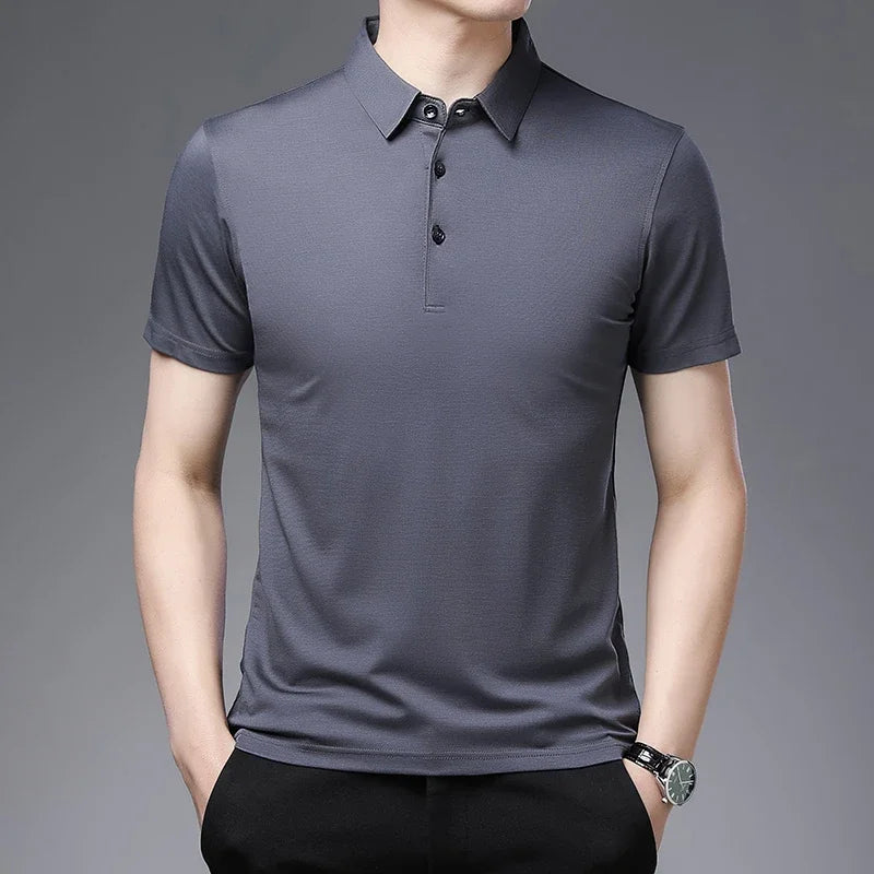 2024 Men's Solid Color Polo Shirt – Summer Casual Business Style, Short Sleeve, Comfortable & Breathable