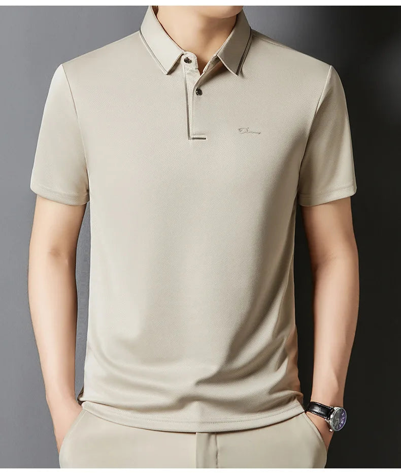 Men’s Premium Seamless Polo – Luxury Cool Fabric, Slim Fit, Anti-Wrinkle, Business‑Casual Golf Tee