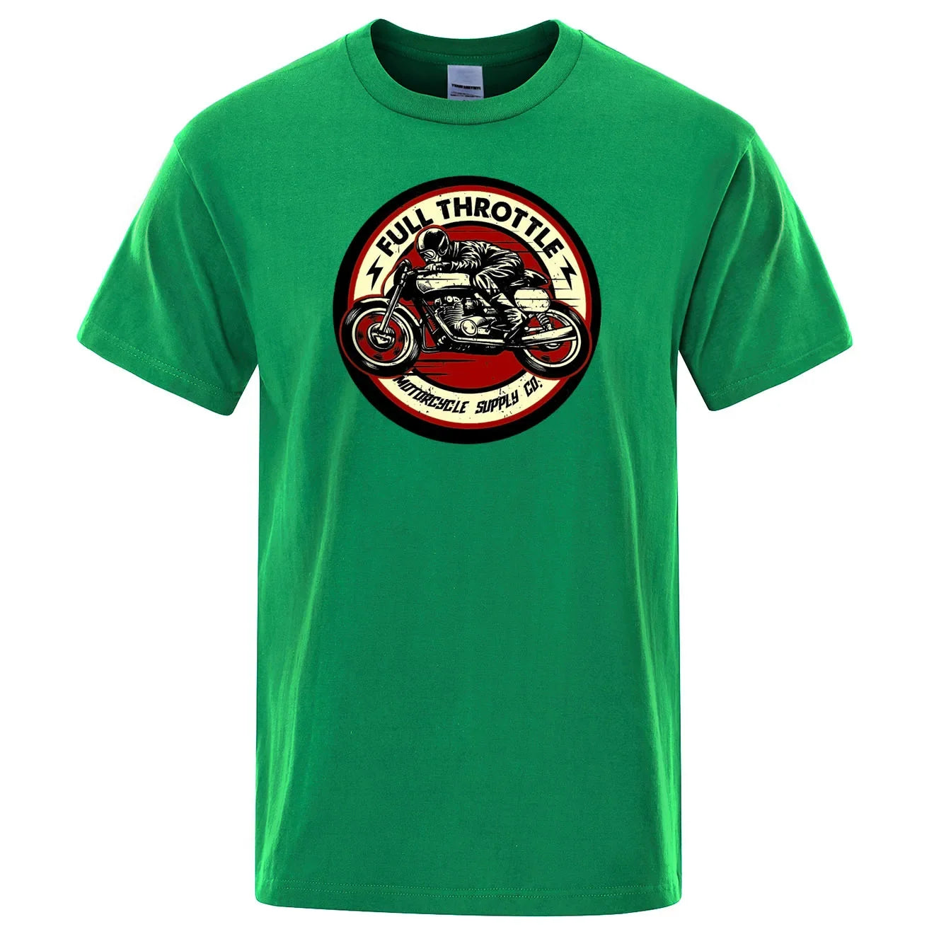 Full Throttle Motorcycle Graphic T-Shirt – Rockabilly Biker Style Cotton Tee for Men, Casual Loose Fit Summer Top