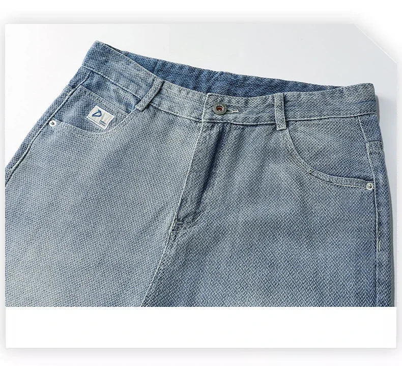 Vintage Men’s Baggy Jeans – Korean Style Starry Sky Fabric, Straight Fit Casual Denim Trousers, High Street Personalized Pants