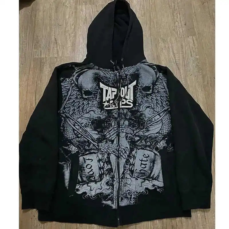 American Y2K-Inspired Oversized Padded Hoodie – Women's Streetwear Hip Hop Zip-Up Sweatshirt, Casual Punk Couple Style Outerwear