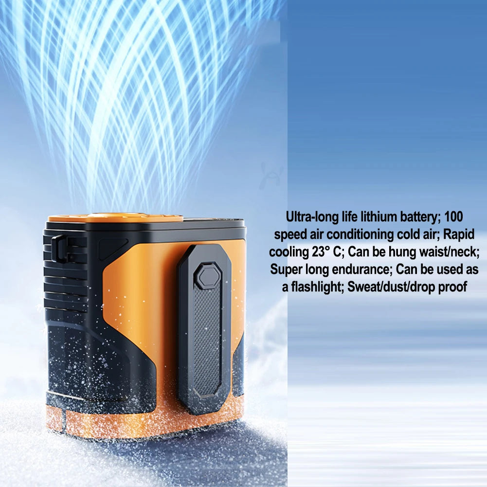 Portable Waist Clip Fan with Adjustable Speeds & LED Light – Hands-Free Cooling for Outdoor Activities