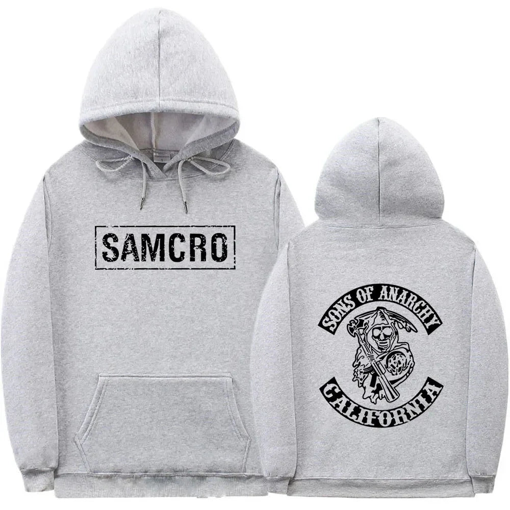Sons of Anarchy SAMCRO Double-Sided Graphic Hoodie – Unisex Cotton Fleece Pullover Sweatshirt | Streetwear Motorcycle Club Inspired