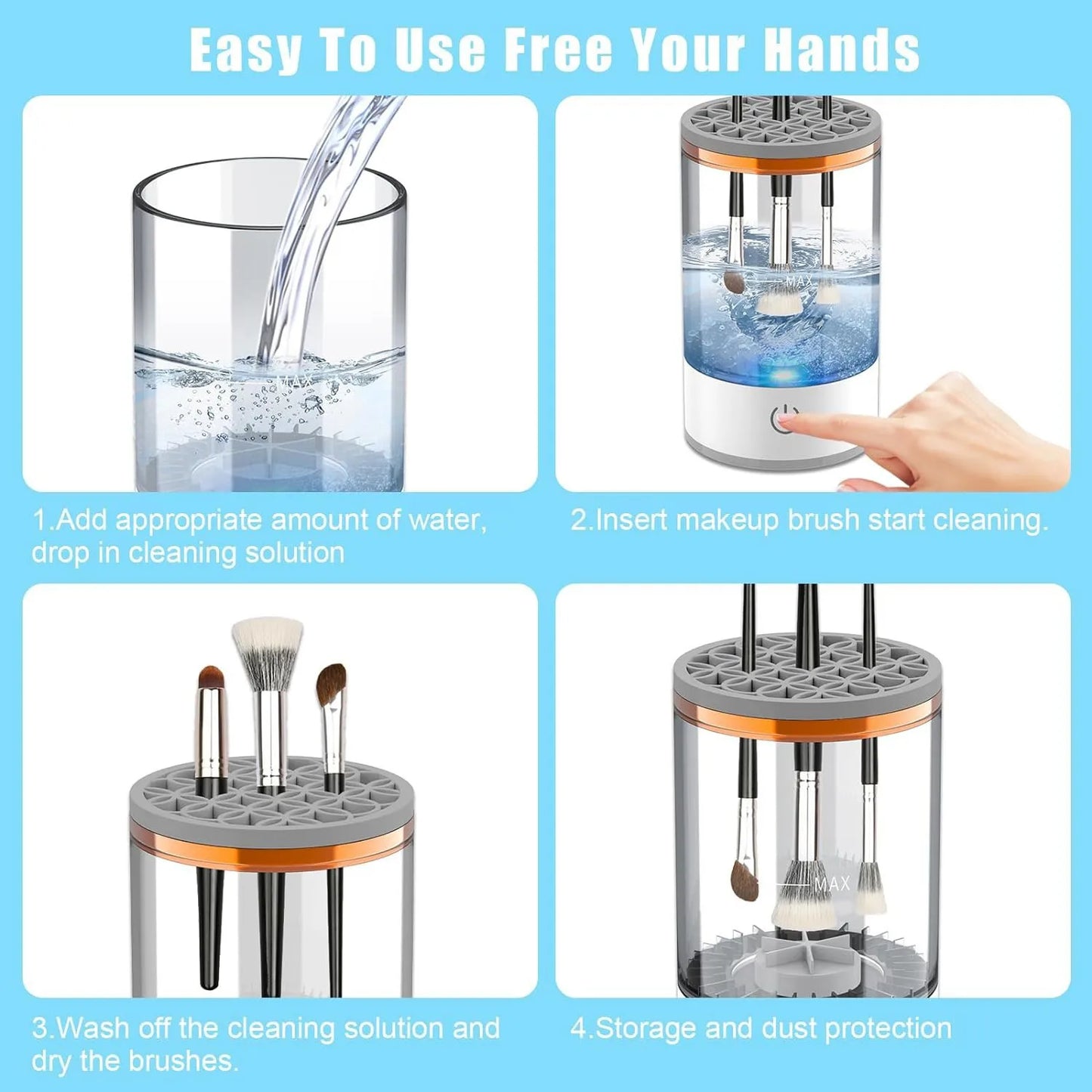 Portable USB Electric 3-in-1 Makeup Brush Cleaner with Drying Rack – Fast and Easy Brush Washer