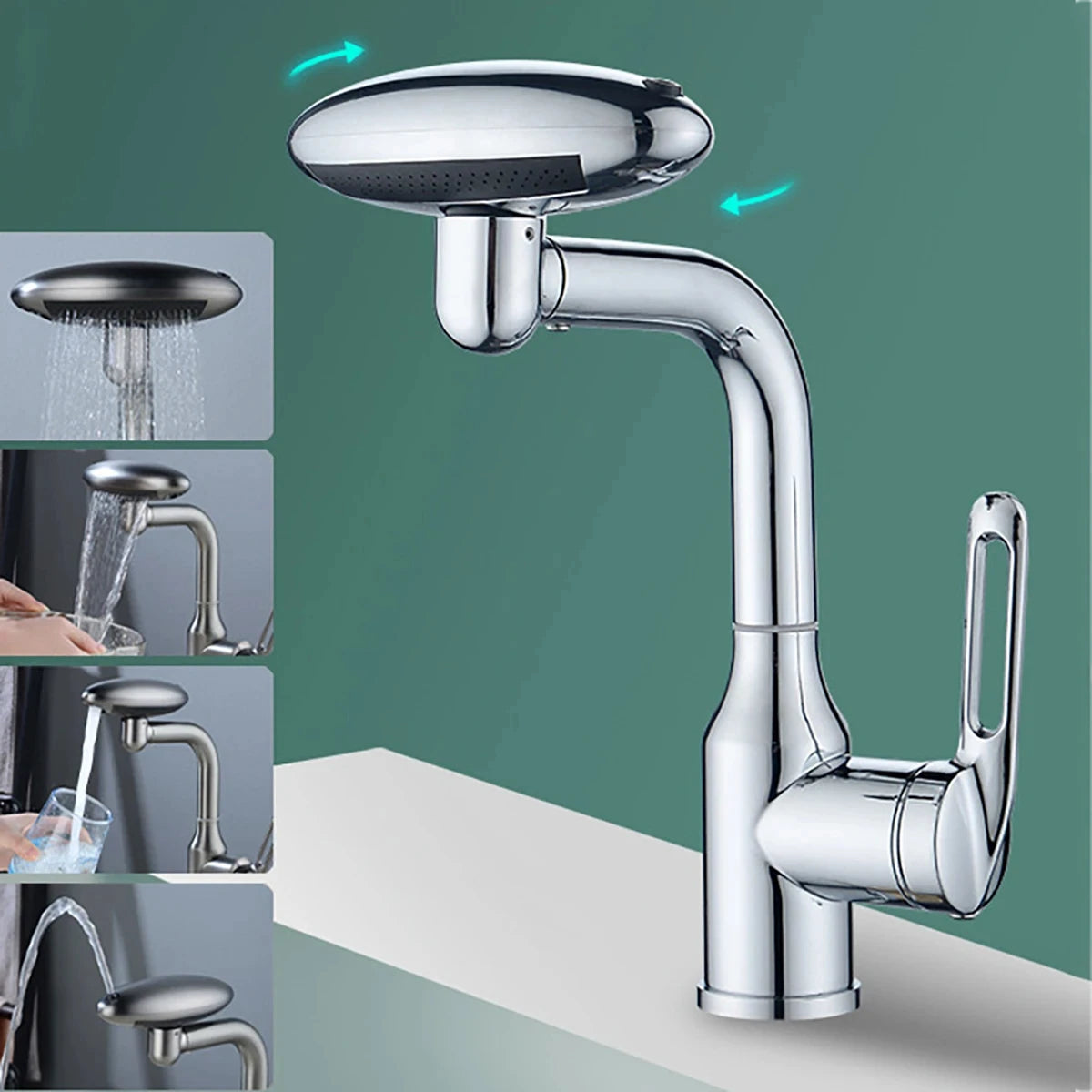 Multi-Functional Waterfall Basin Faucet with 4 Spray Modes, 360° Rotating Hot & Cold Sink Mixer Tap for Bathroom Use