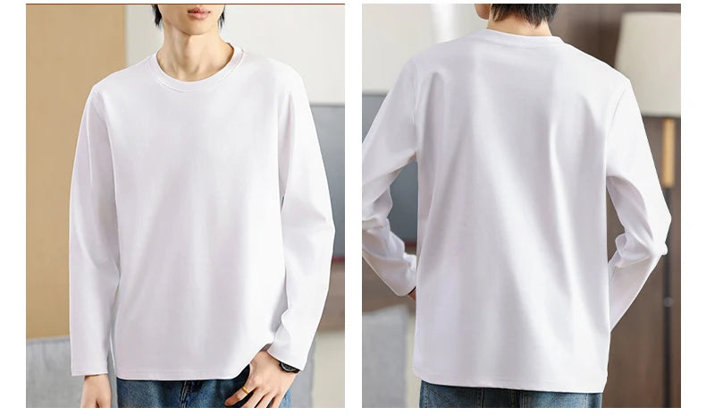 Men's Summer Long Sleeve T-shirt – Solid Color, Round Neck, Casual Style, Made from Mercerized Cotton