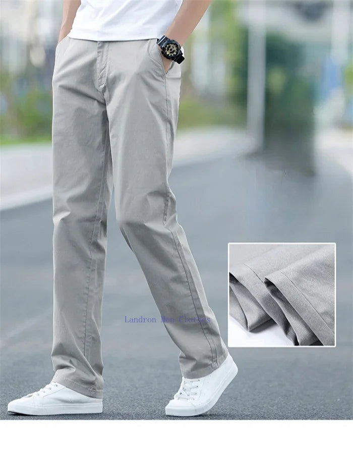 Men's Summer Lightweight Stretch Chino Pants – Loose Fit Cotton Trousers in Khaki, Blue, and Black – Plus Sizes 42 & 44