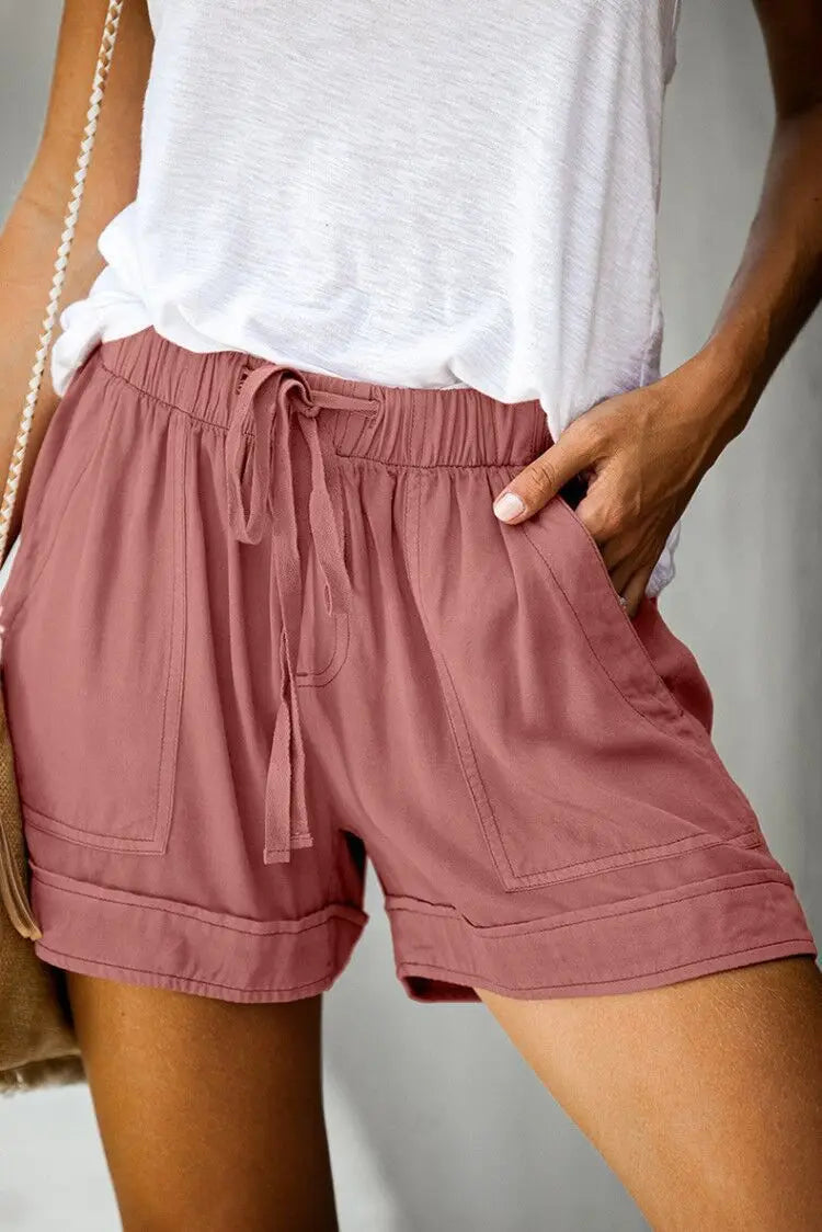 2023 Summer Women's High-Waisted Casual Shorts – European & American Style Lace-Up Loose Fit Twill Wide-Leg Pants 