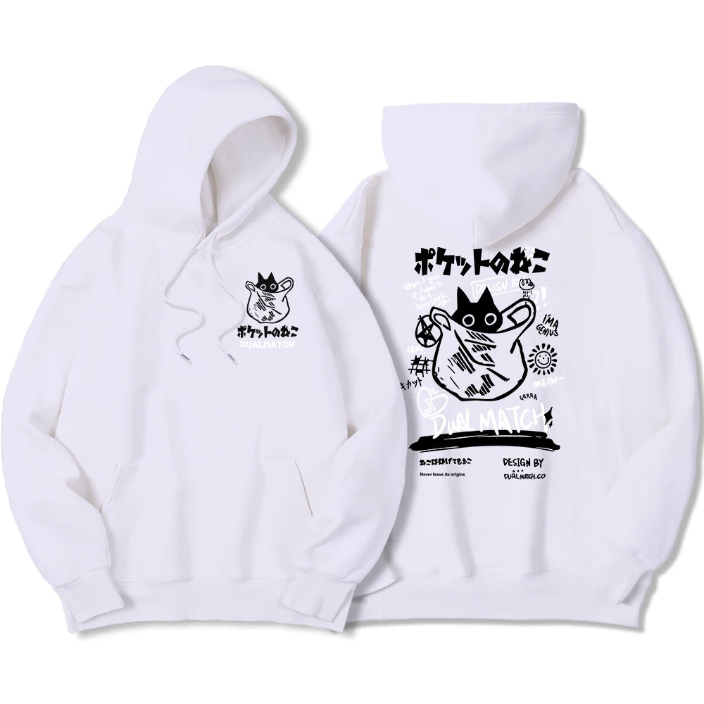 Y2K Harajuku Kawaii Cat Couple Print Hoodie – Unisex Oversized Fleece Pullover for Autumn, Warm Hip Hop Style Sweatshirt