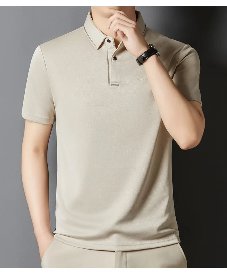 Men’s Premium Seamless Polo – Luxury Cool Fabric, Slim Fit, Anti-Wrinkle, Business‑Casual Golf Tee