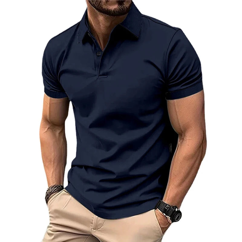 Men’s Summer Casual Polo Shirt with Short Sleeves, Solid Color, Lapel Collar, Button-Up Design – Lightweight and Perfect for Streetwear and Jogging