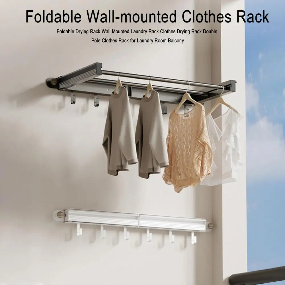 Portable Retractable Drying Rack with Suction Cups — No Drilling Needed, Aluminum Alloy, Wall-Mounted, Foldable Laundry Hanger for Home and Travel