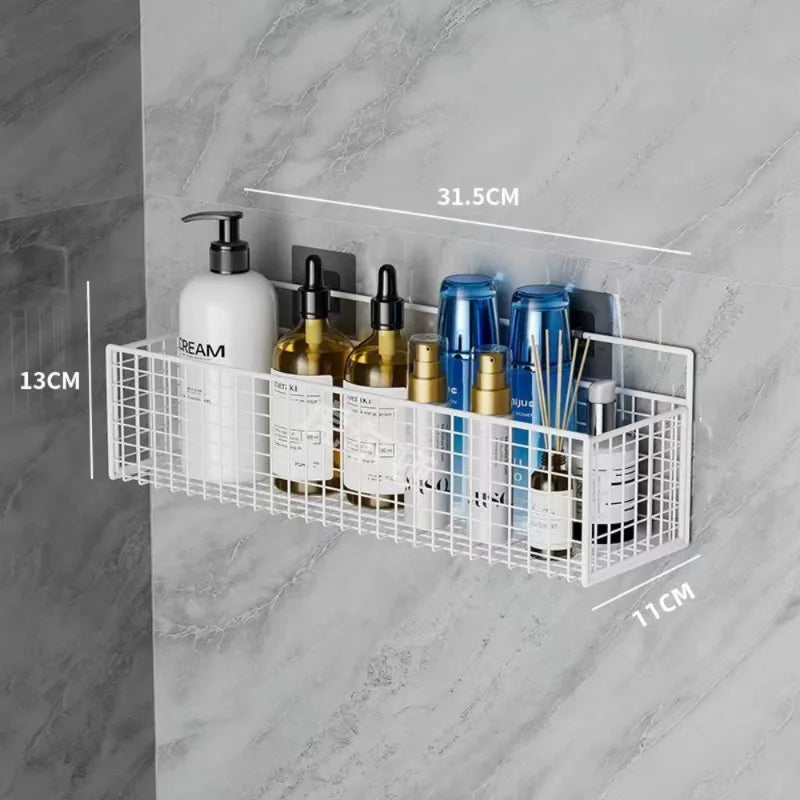 Wall-Mounted Iron Bathroom Shelf – No-Drill Storage Rack, Single-Layer Organizer for Toilets & Washrooms