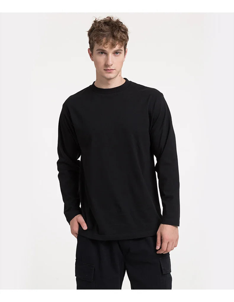 MRMT 2025 Men's 100% Cotton Long Sleeve T-Shirt – Solid Color Crew Neck Casual Top