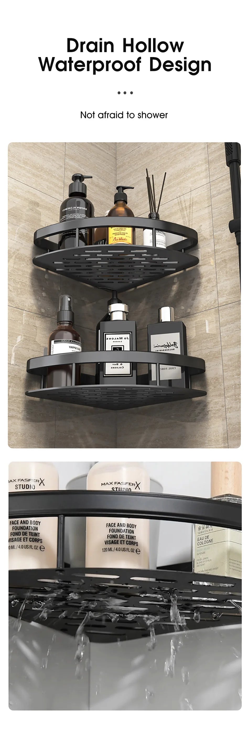 No-Drill Wall-Mounted Bathroom Shelf – Corner Shower Organizer for Shampoo, Toiletries, and Bathroom Essentials