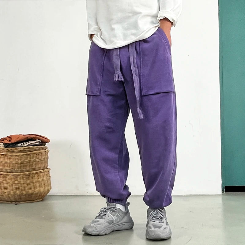Premium Plus-Size Men's Sweatpants, Loose Fit Streetwear Joggers, Korean Style Baggy Harajuku Trousers